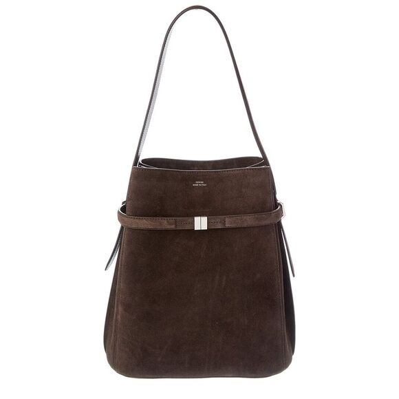 Toteme Belted Suede Bucket Bag, Brown - Picture 1 of 4
